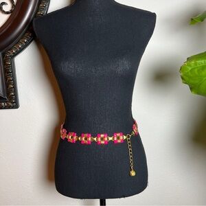 ESCADA Women’s Vintage Fuchsia Gold Tone Gift Box Chain Link Belt Made in Spain